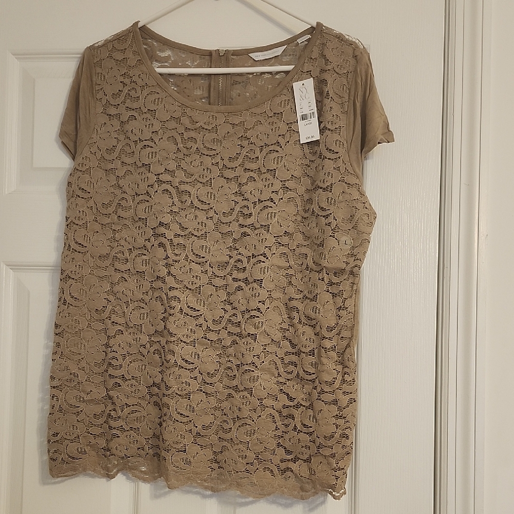 New York & Company Tan Lace Blouse